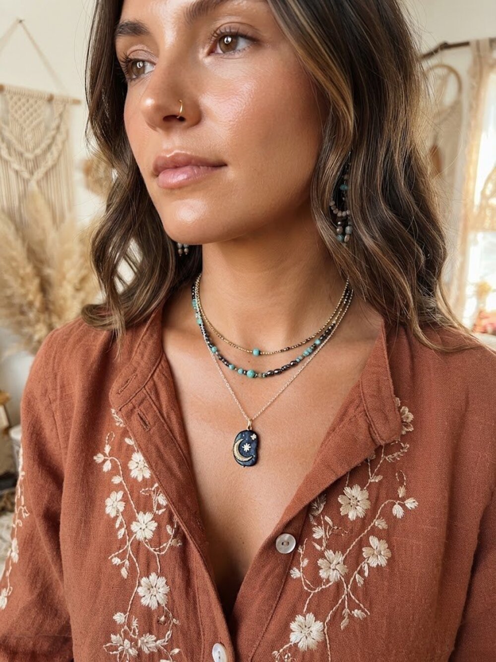 Lapis Lazuli Celestial Crescent Moon & Star Pendant Necklace - NOVI Chain